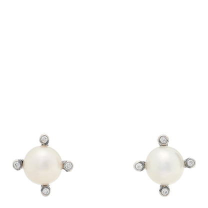 David Yurman Sterling Silver Diamond Cultured Pearl 6-6.5mm Cable Stud Earrings 1 of 4