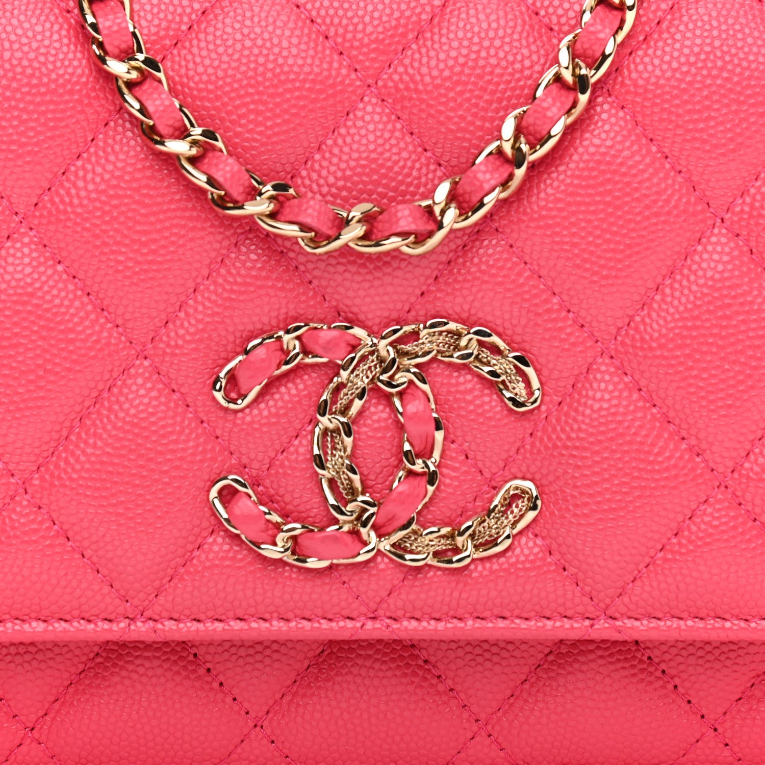 Chanel Caviar Quilted French New Wave Chain CC Wallet On Chain WOC Pink 9 of 12