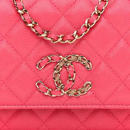 Chanel Caviar Quilted French New Wave Chain CC Wallet On Chain WOC Pink 9 of 12
