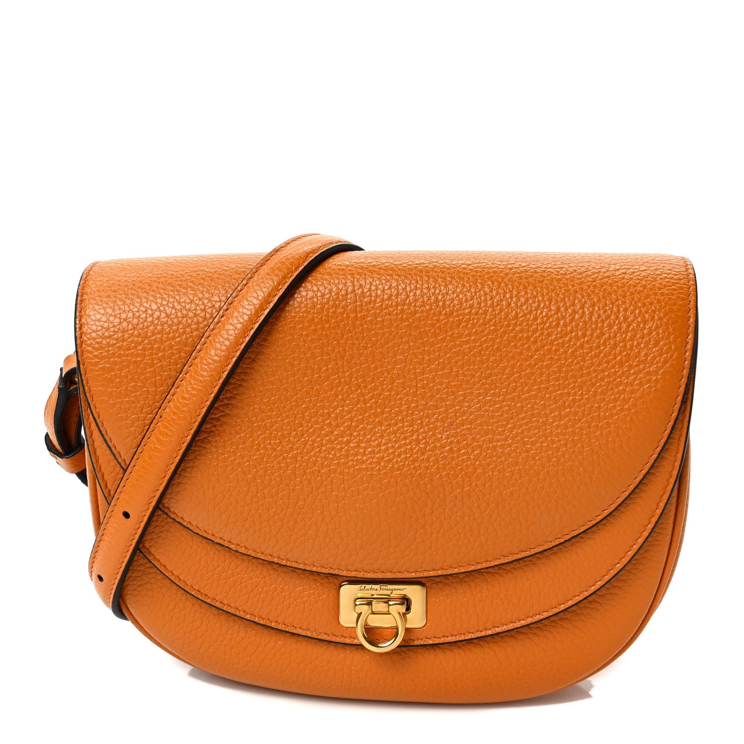 Salvatore Ferragamo Grained Calfskin Gancini Crossbody Flap Orange 1 of 8