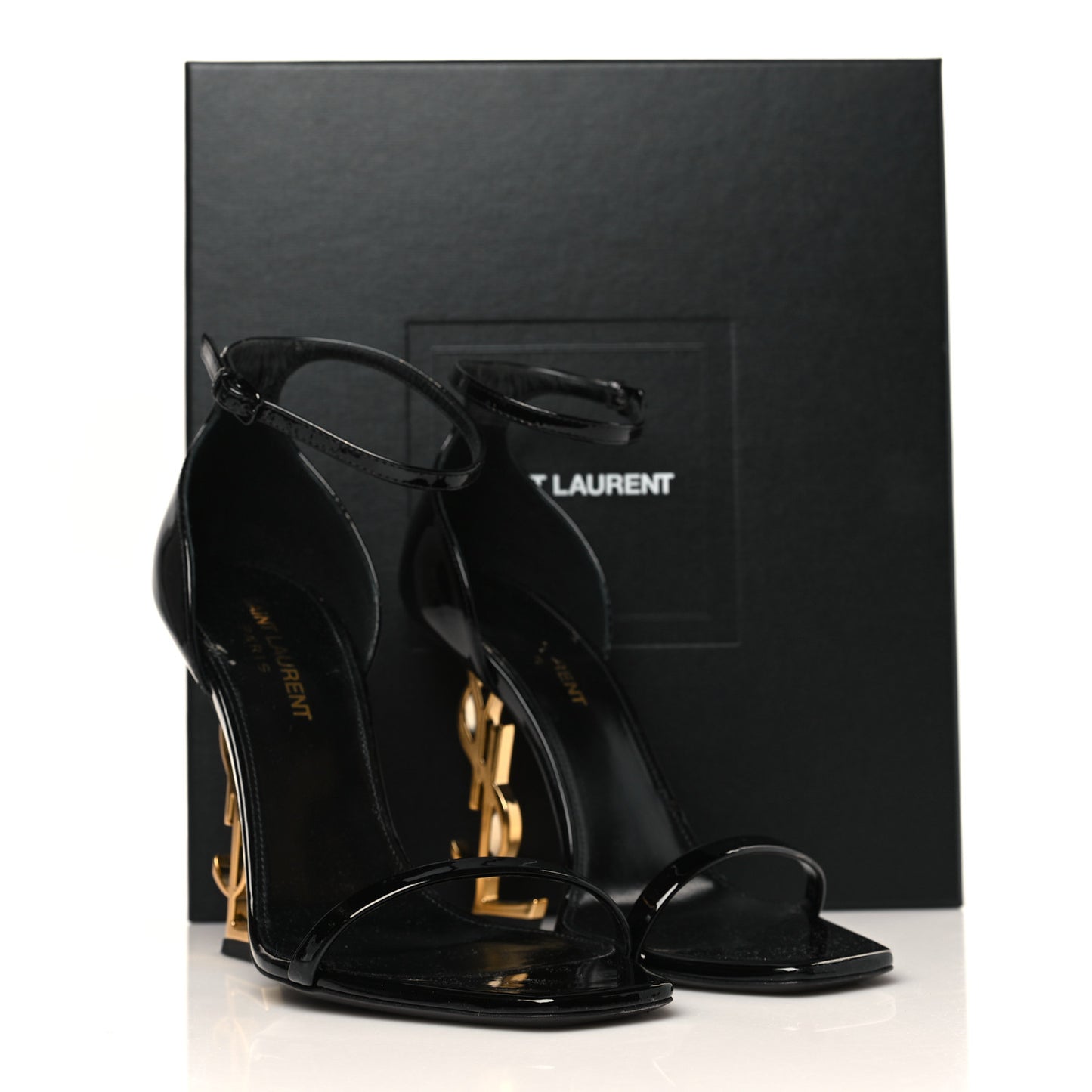Patent Calfskin Opyum 110 Sandals 37.5 Black Gold