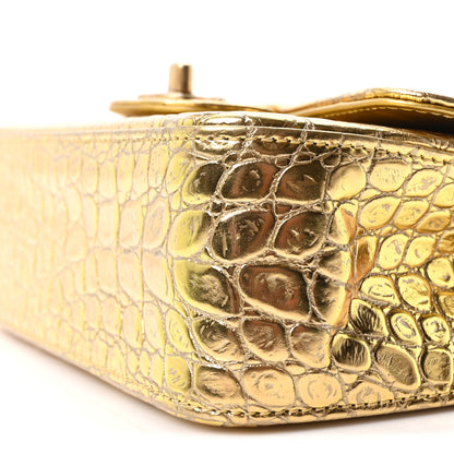 Chanel Metallic Calfskin Crocodile Embossed Cocodile Rectangular Mini Flap Gold 10 of 11