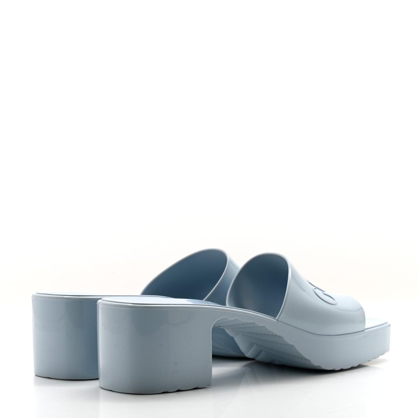 Rubber Gucci Logo Womens Platform 20/60mm Slide Sandals Porcelain Light Blue