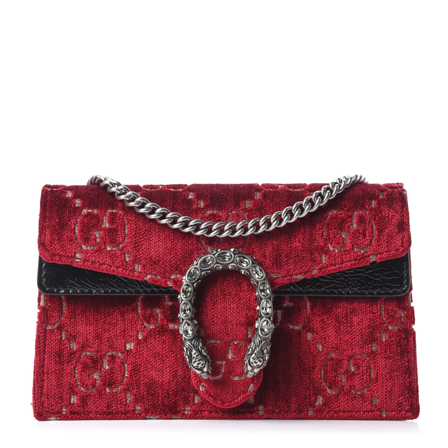 Gucci Velvet GG Monogram Super Mini Dionysus Shoulder Bag Red Cipria Black 1 of 10