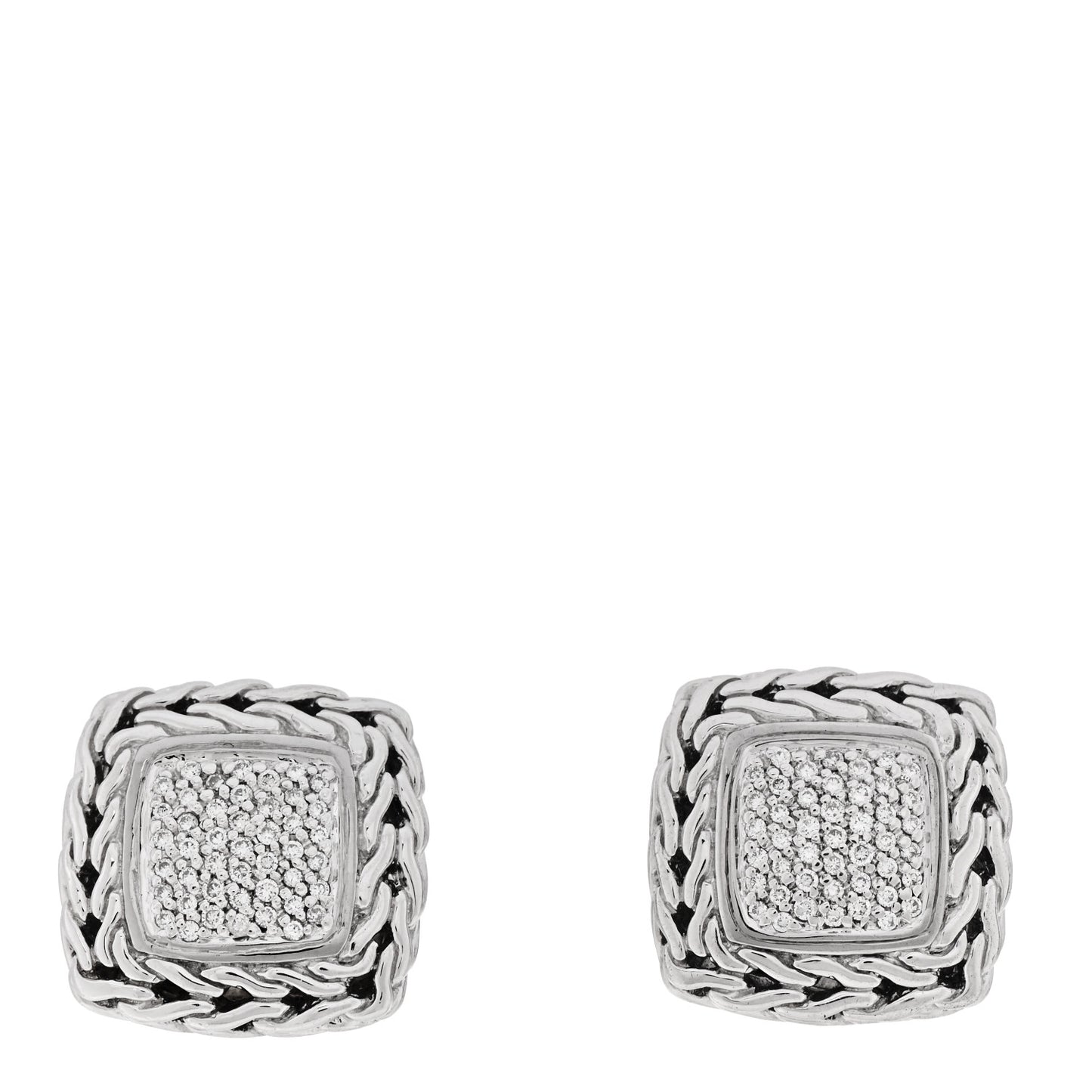 Sterling Silver 18K Yellow Gold Diamond Classic Chain Square Earrings