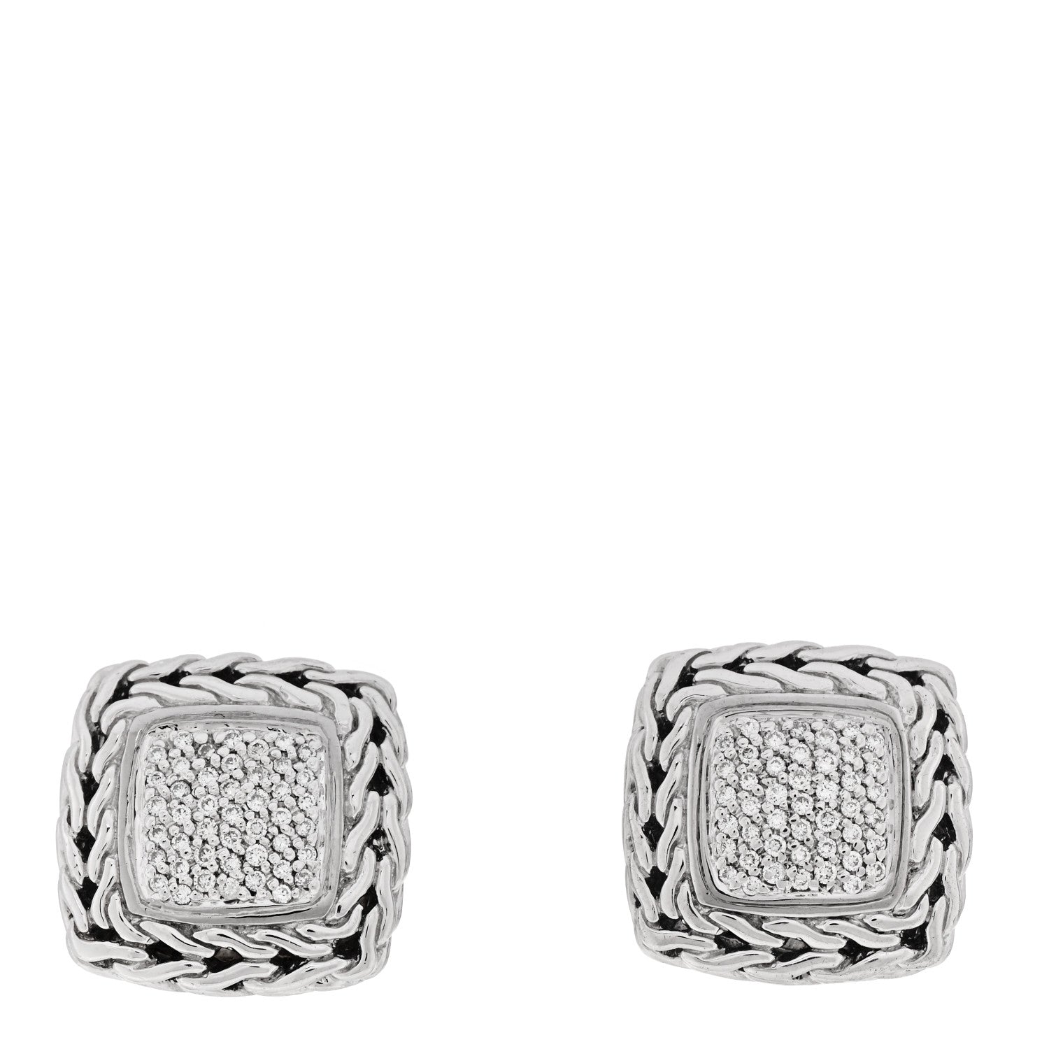 John Hardy Sterling Silver 18K Yellow Gold Diamond Classic Chain Square Earrings 1 of 4