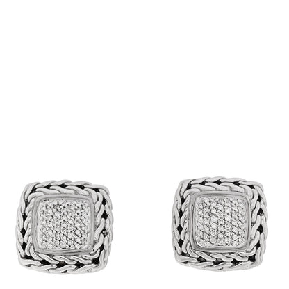 John Hardy Sterling Silver 18K Yellow Gold Diamond Classic Chain Square Earrings 1 of 4