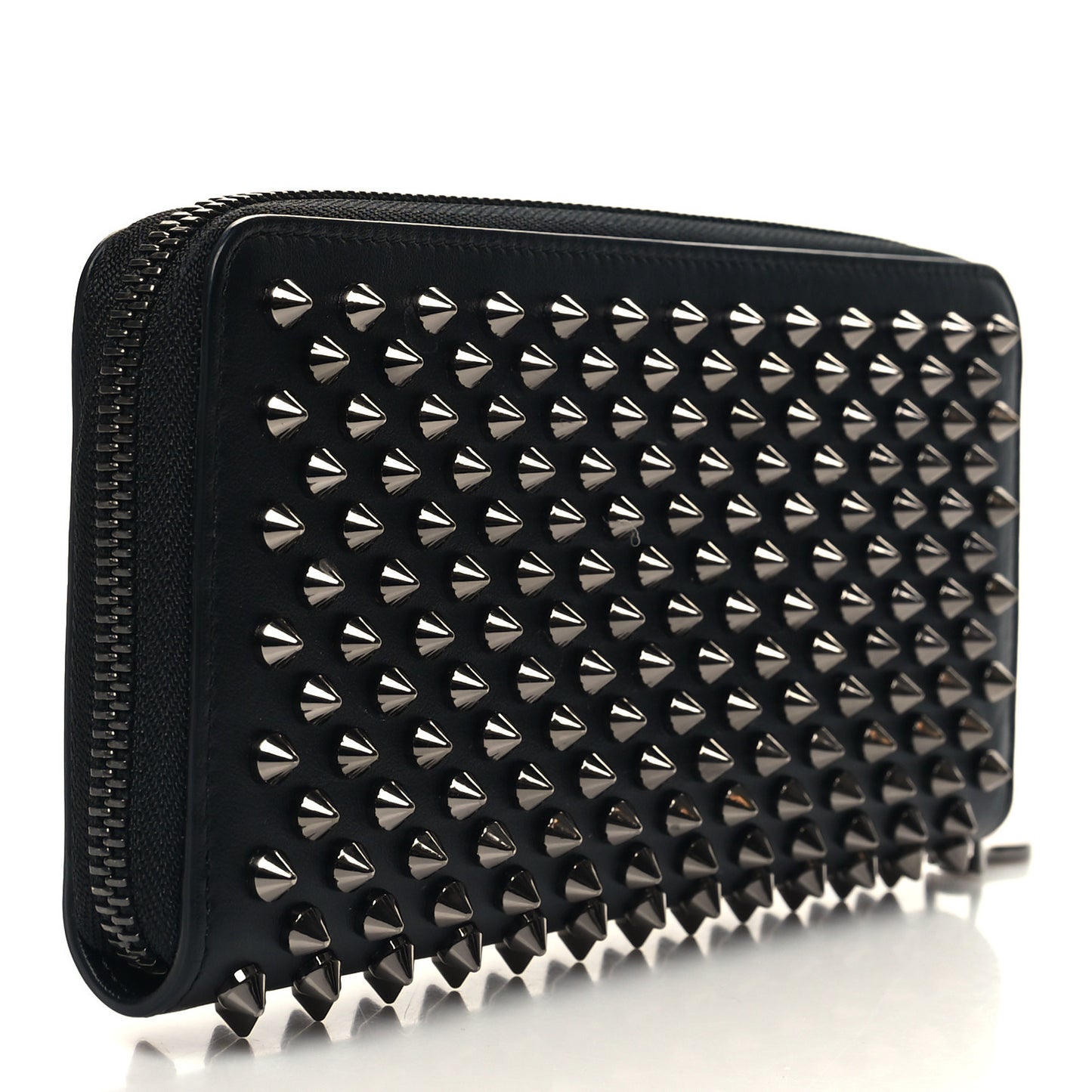 Calfskin Empire Panettone Spiked Zip Around Wallet Black