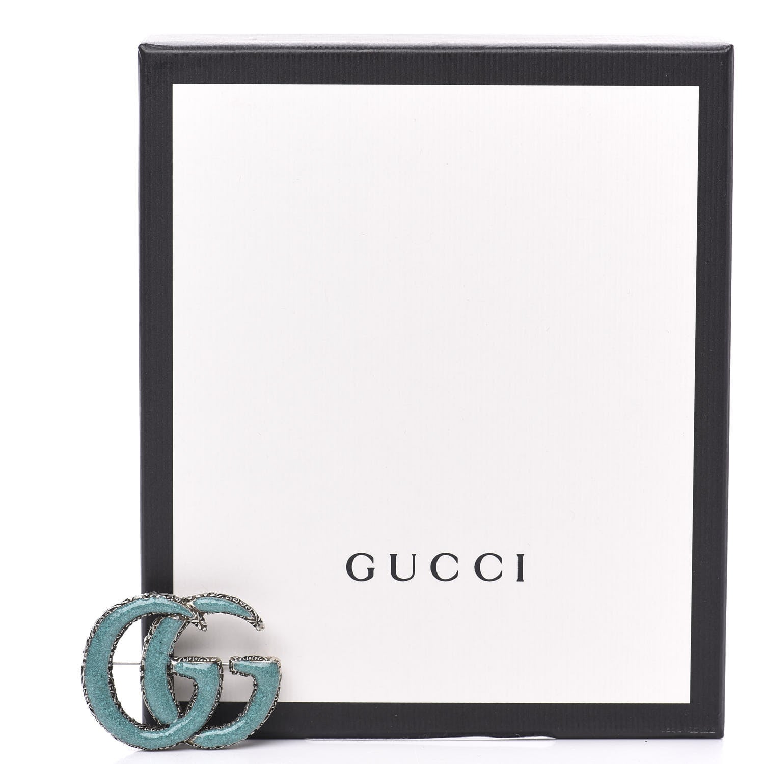 Gucci Sterling Silver Enamel GG Brooch Turquoise 3 of 3