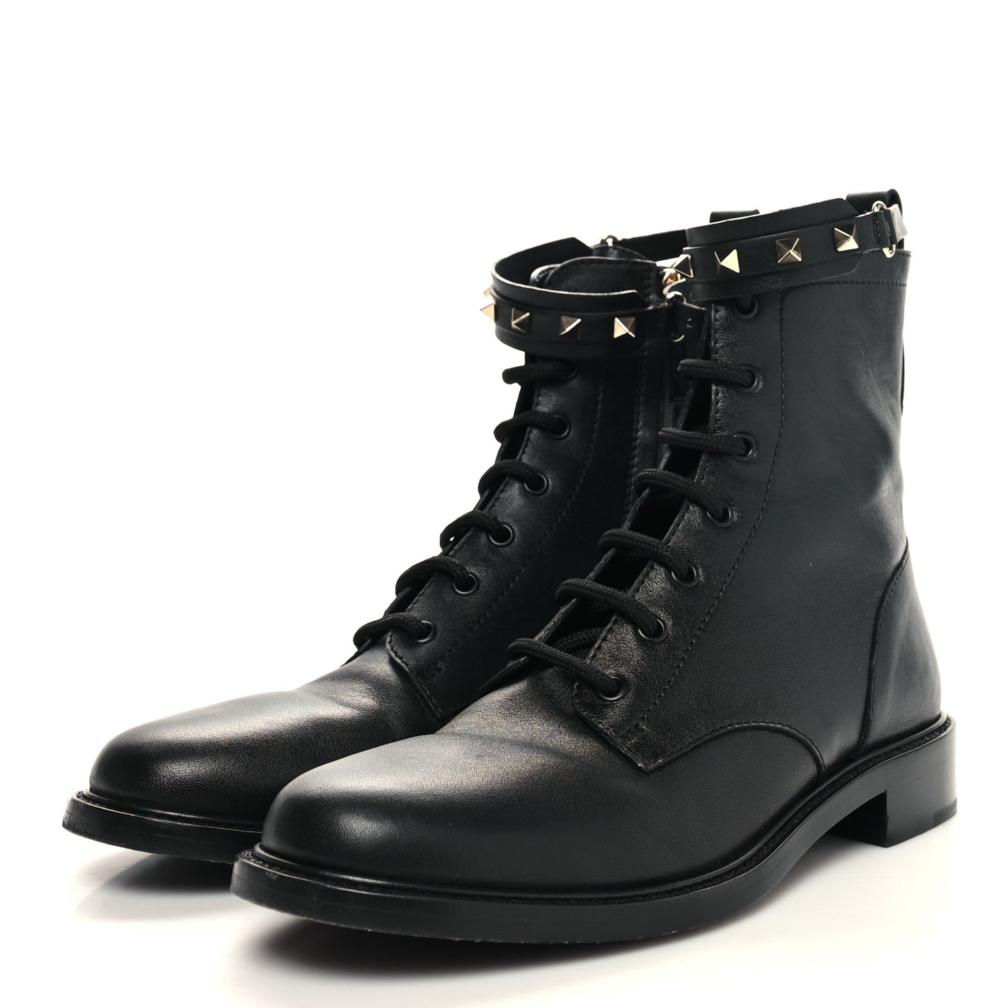 Calfskin Rockstud Combat Ankle Boots 40 Black