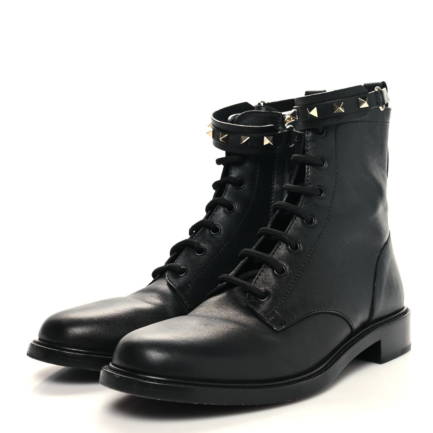 Valentino Garavani Calfskin Rockstud Combat Ankle Boots 40 Black 3 of 11