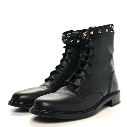 Valentino Garavani Calfskin Rockstud Combat Ankle Boots 40 Black 3 of 11