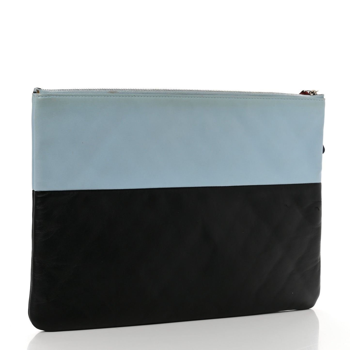 Lambskin Large Airline Zipper Cosmetic Case Blue Black Red