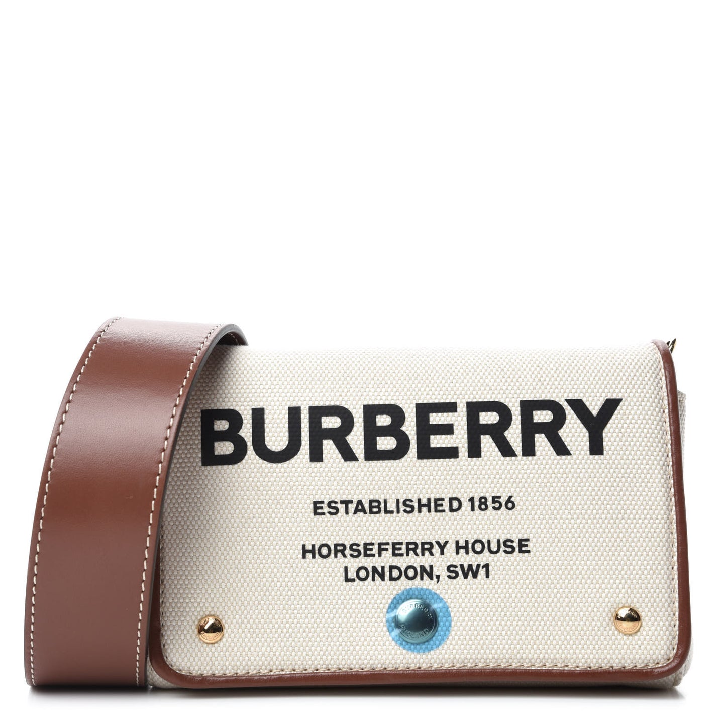 Cotton Canvas Horseferry Print Small Crossbody Bag White Tan