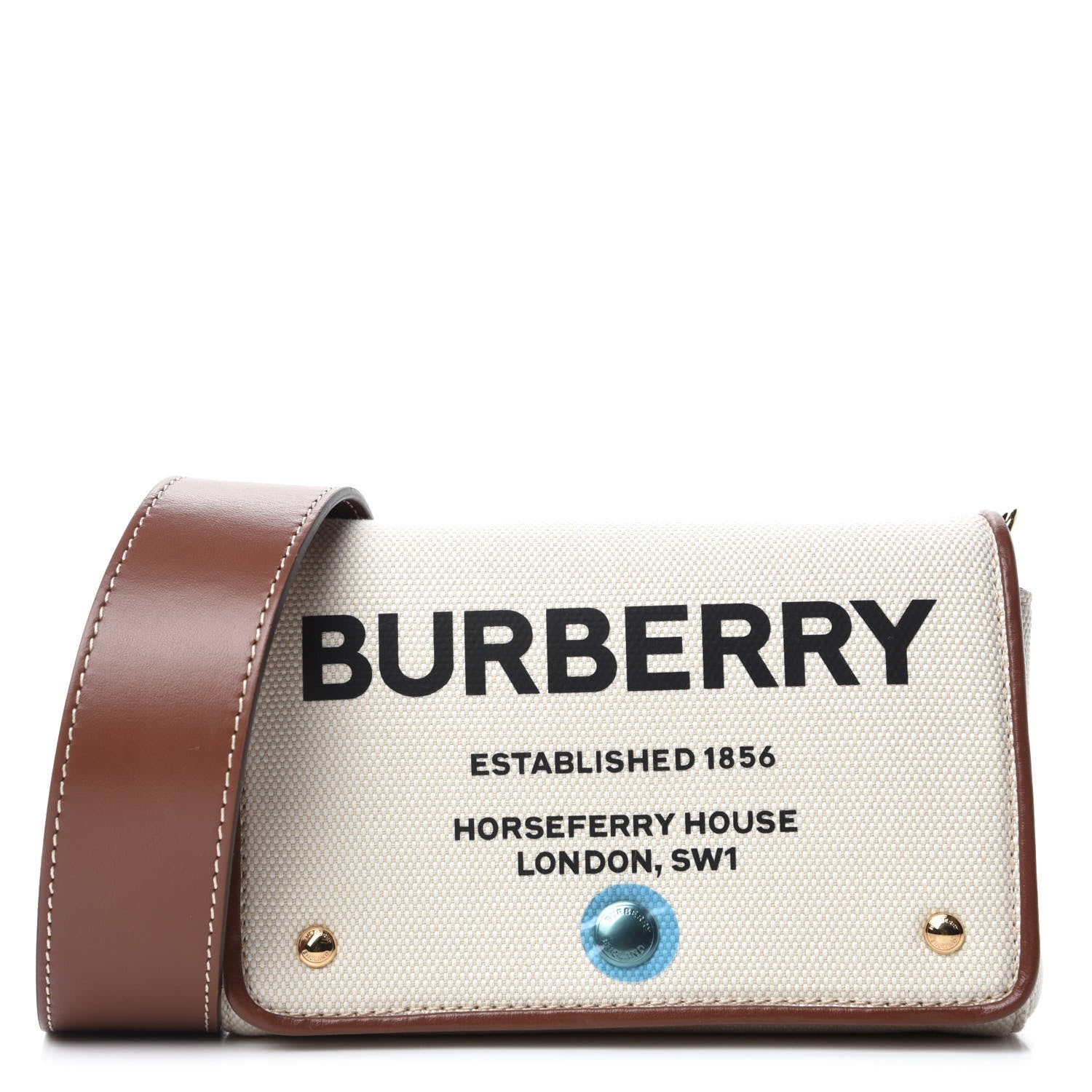 Burberry Cotton Canvas Horseferry Print Small Crossbody Bag White Tan 1 of 9