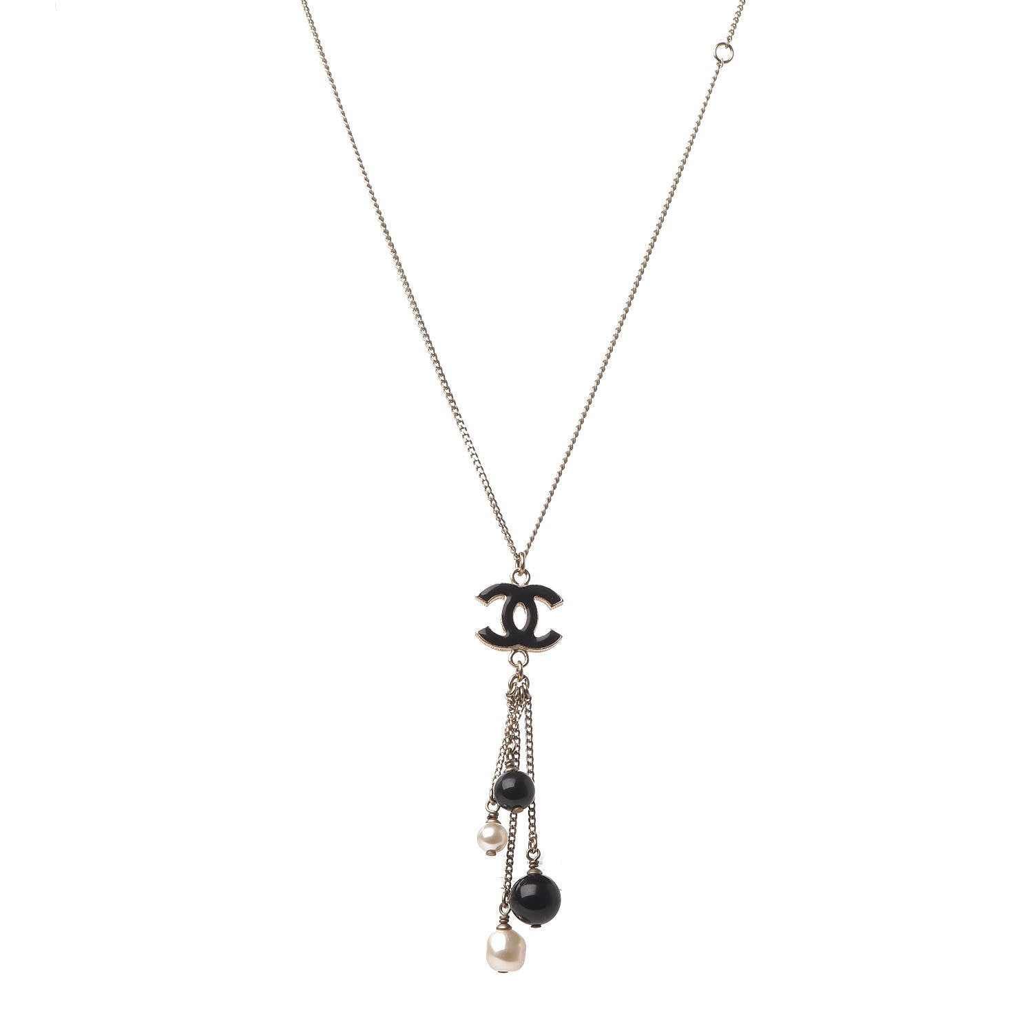 Chanel Enamel Bead Pearl CC Drop Necklace Black Gold 1 of 5