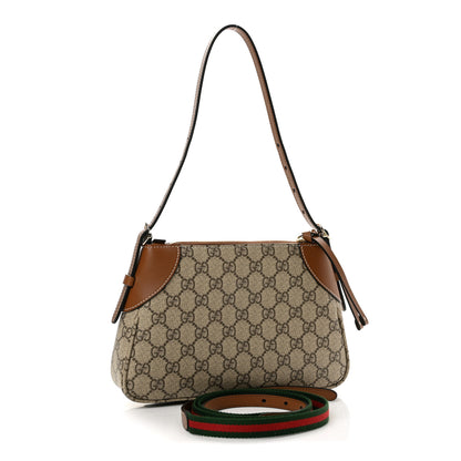 Gucci GG Supreme Monogram Textured Calfskin Small Emblem Shoulder Bag Beige Dark Brown 3 of 11