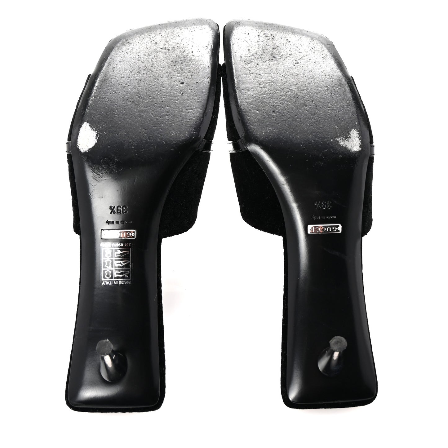 New Velvet Ashmir Regent Calfskin GG Monogram Square Toe Bow 45mm Slide Sandals 39.5 Black