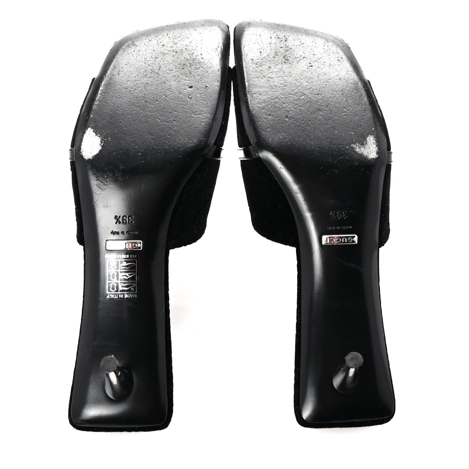 Gucci New Velvet Ashmir Regent Calfskin GG Monogram Square Toe Bow 45mm Slide Sandals 39.5 Black 6 of 10