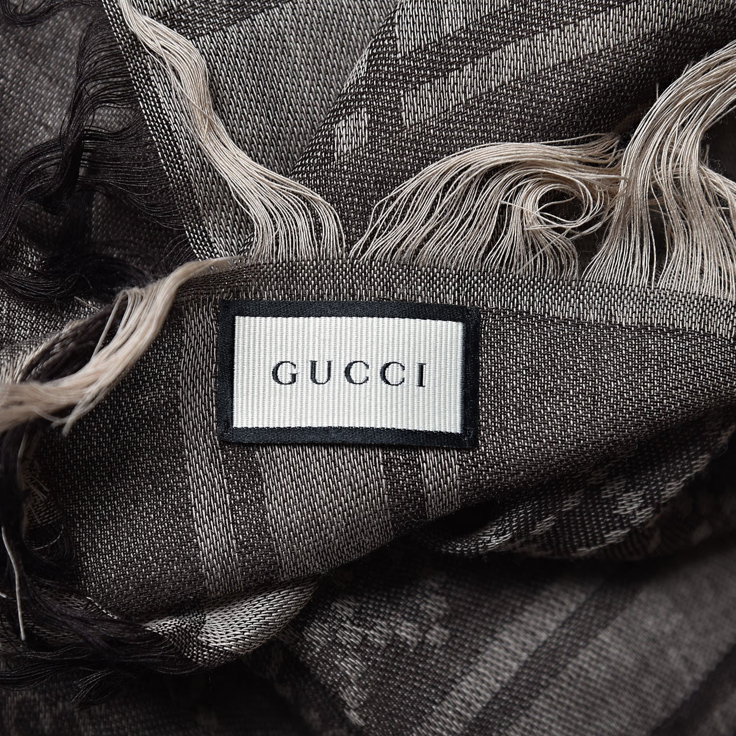 Gucci Wool Silk GG Monogram Diamante Plaid Surviee Shawl Beige Dark Brown 4 of 4