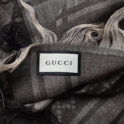 Gucci Wool Silk GG Monogram Diamante Plaid Surviee Shawl Beige Dark Brown 4 of 4