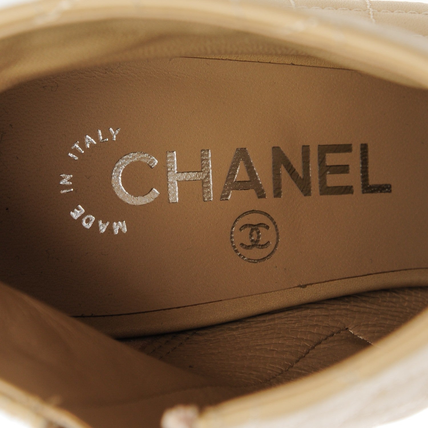 Chanel Calfskin Patent Short Boots 37.5 Beige Black 8 of 8