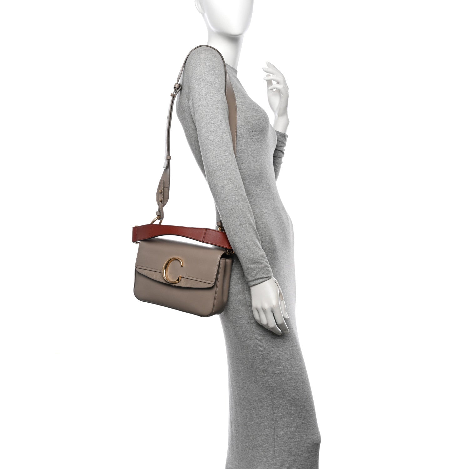 Chloe Shiny Calfskin Suede Small C Double Carry Bag Motty Grey 2 of 10