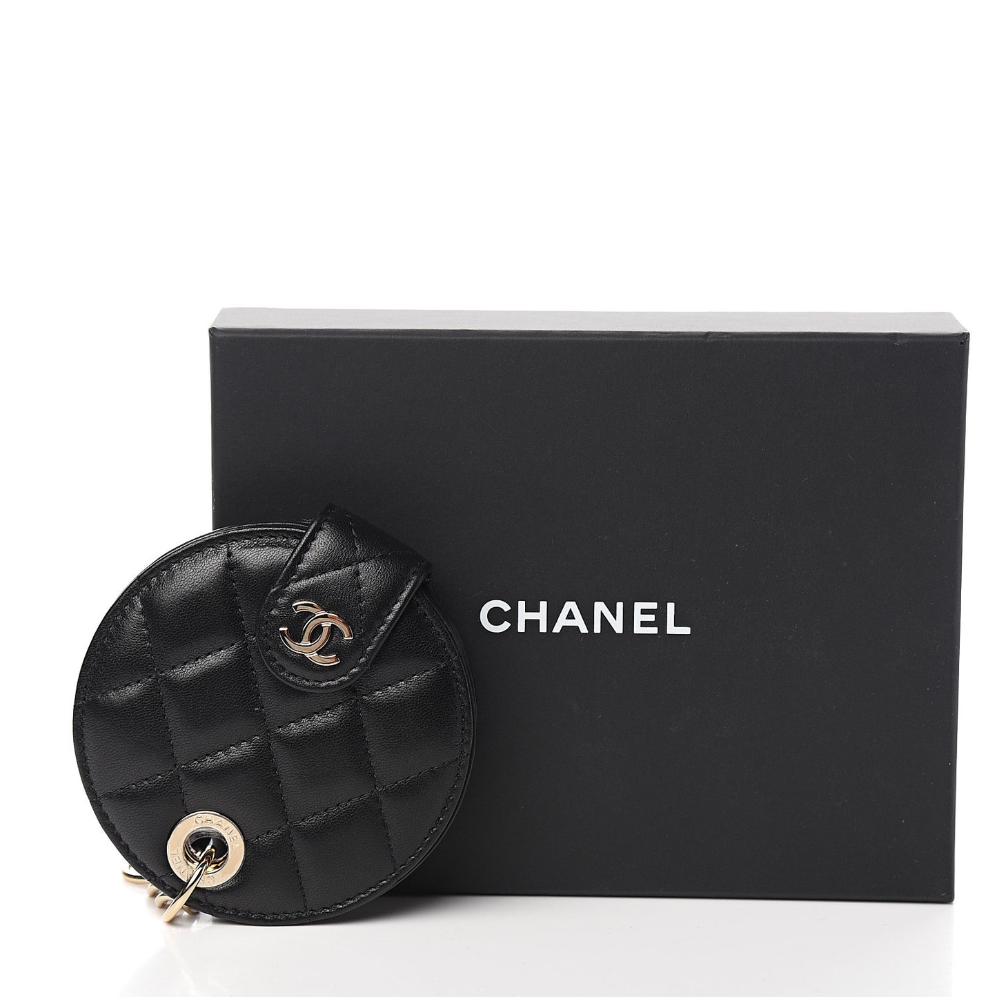 Lambskin Quilted Round Luggage Tag Black