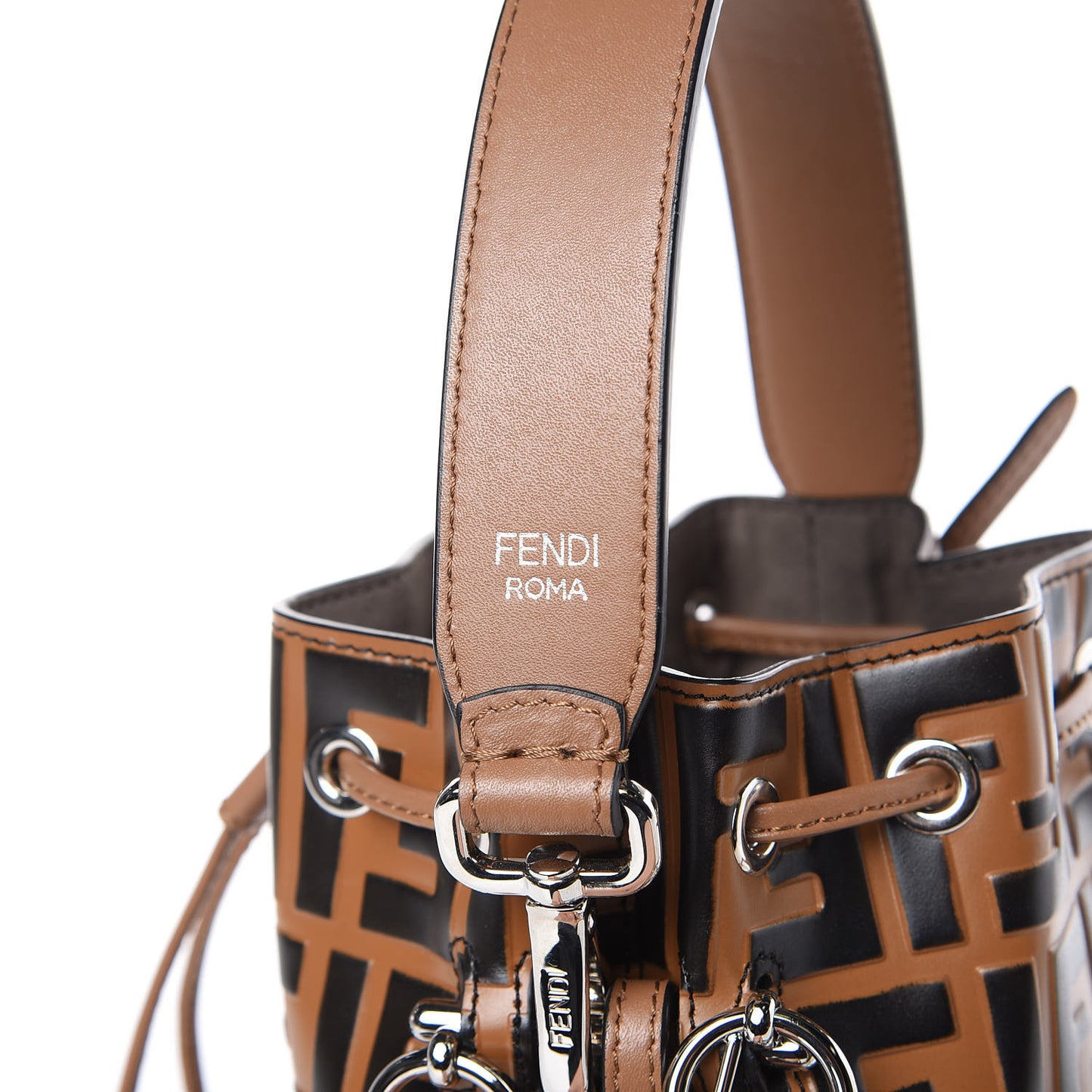Vitello Liberty F is Fendi FF Embossed Mini Mon Tresor Bucket Bag Tobacco Black