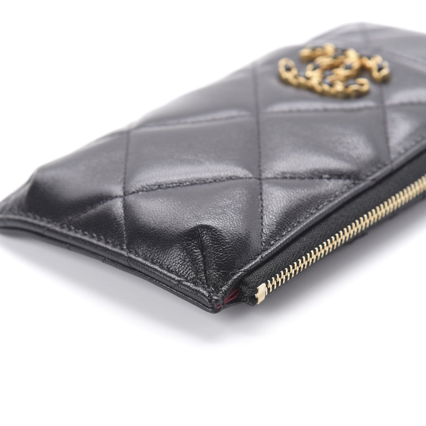 Goatskin Quilted 19 Flat Wallet Pouch Black