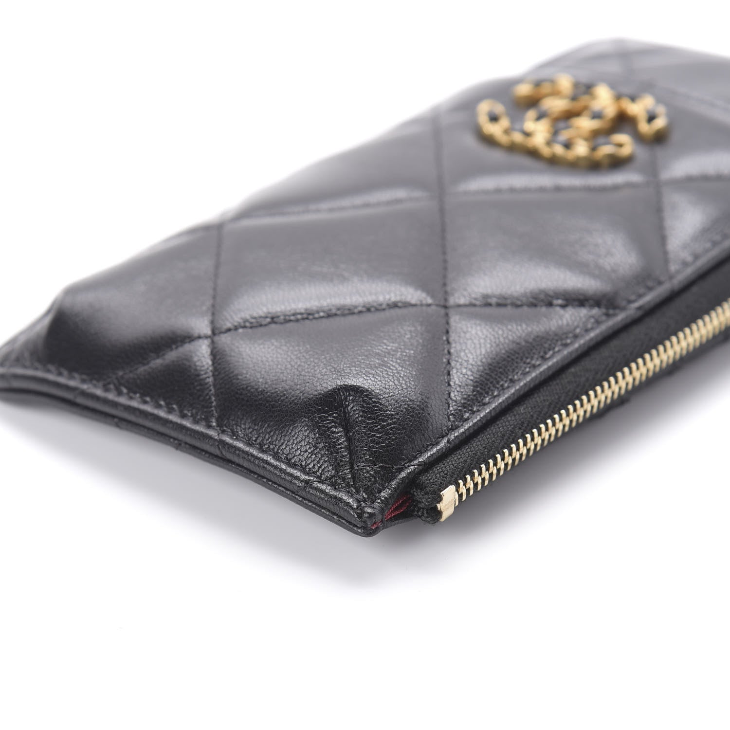 Chanel Goatskin Quilted 19 Flat Wallet Pouch Black 7 of 10