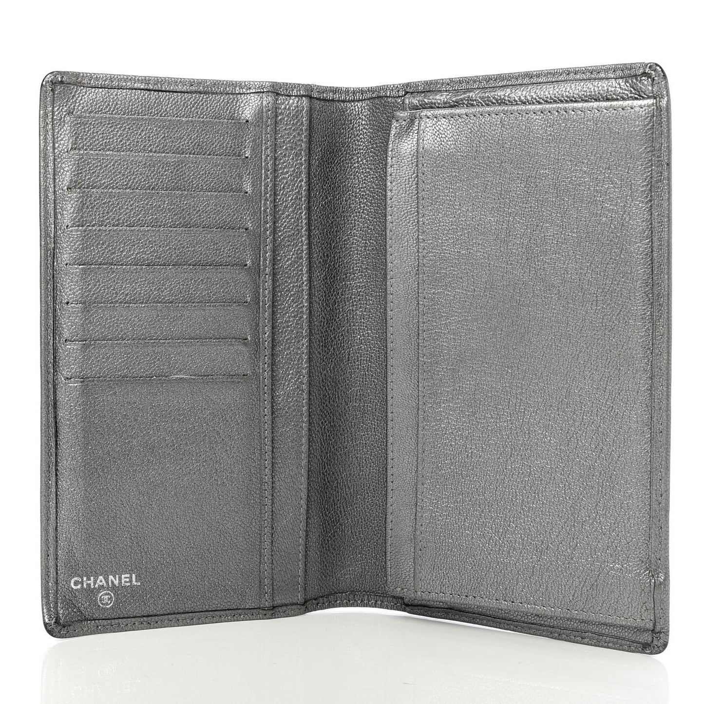Metallic Goatskin CC Yen Wallet Silver