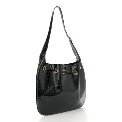 Saint Laurent Crocodile Embossed Calfskin Medium Paris VII Flat Hobo Black 4 of 15