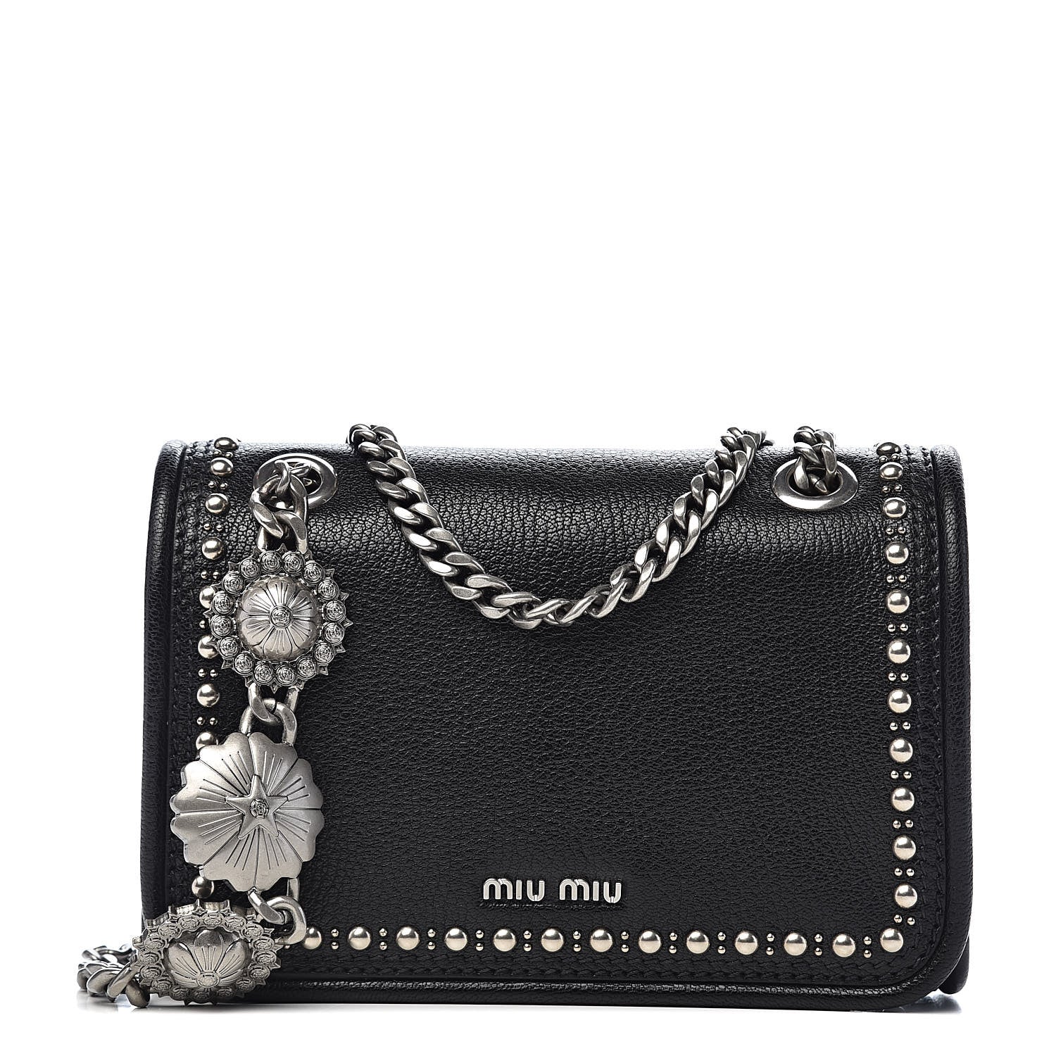 Miu Miu Goatskin Madras Borchie Shoulder Bag Black 1 of 11