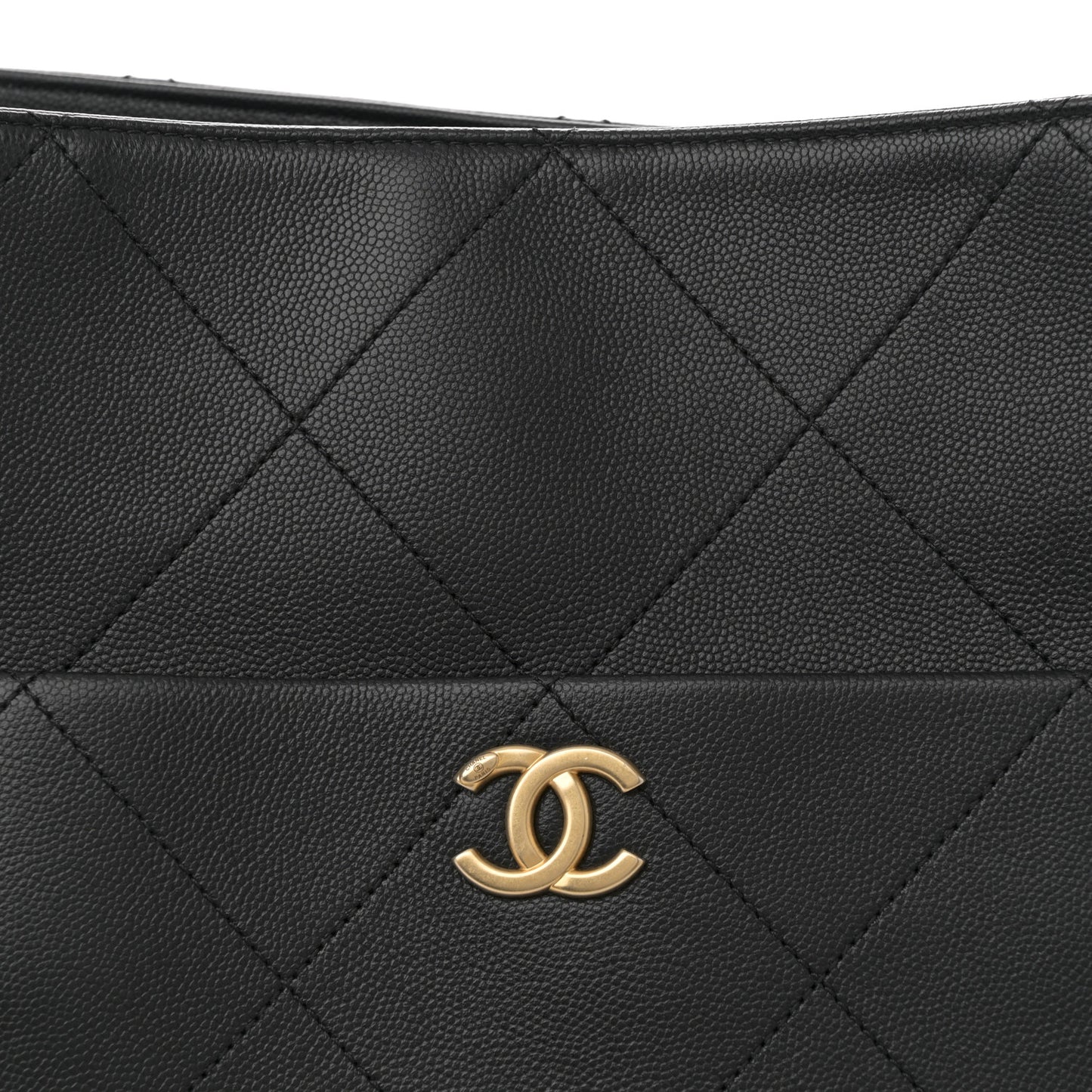 Caviar Stitched Pocket CC Large Tote White Black