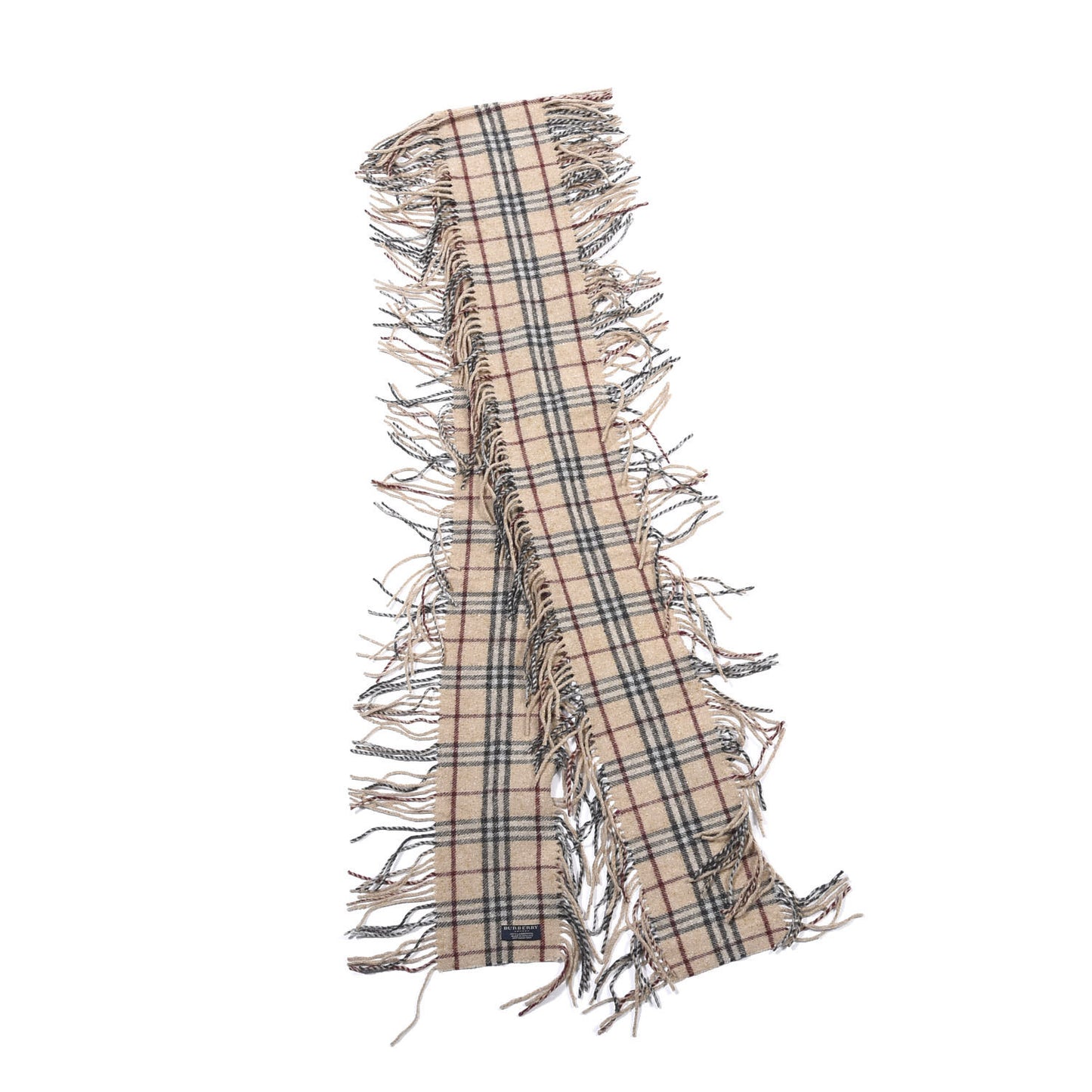 Wool Check Happy Fringe Scarf Beige