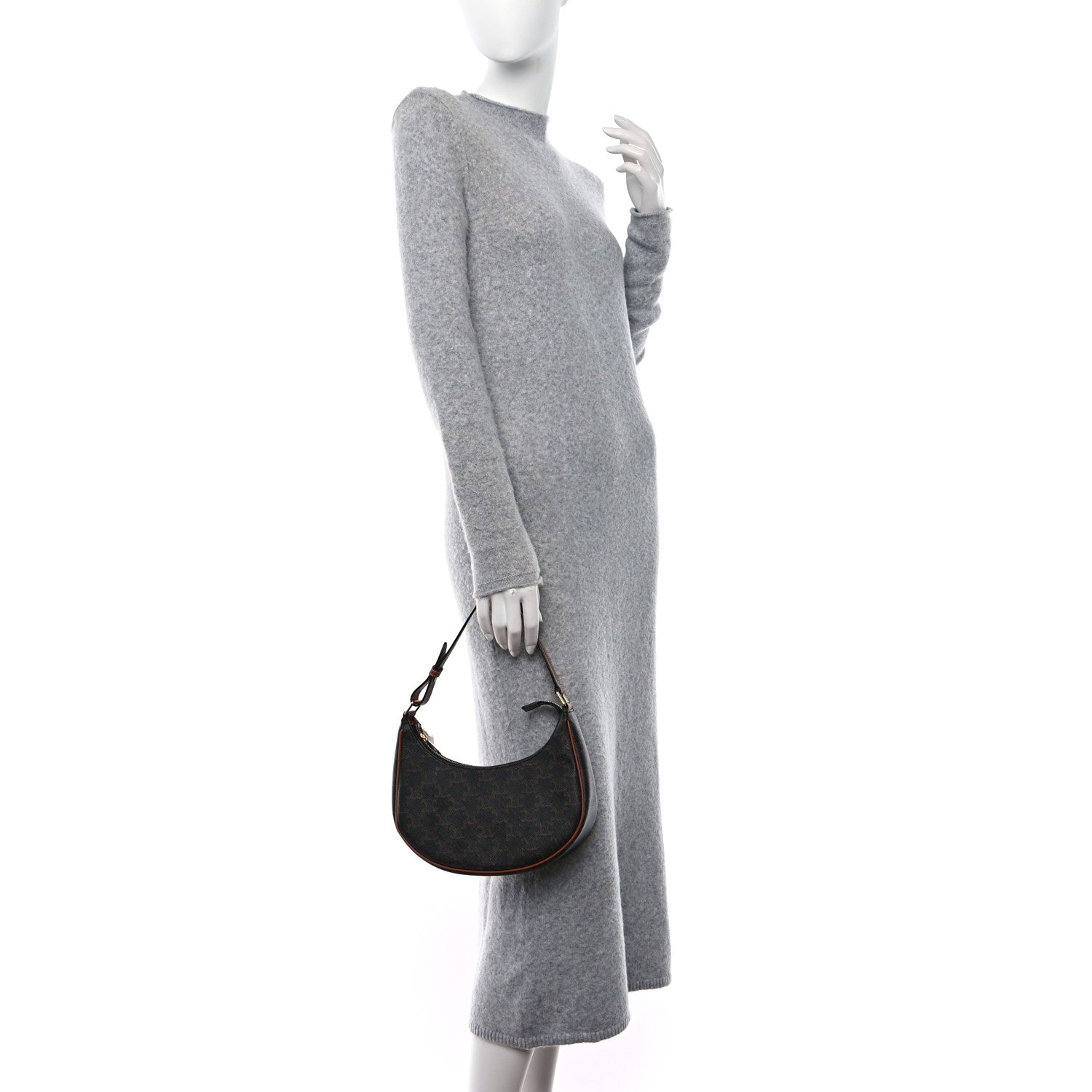 Celine Triomphe Canvas Calfskin Ava Shoulder Bag Tan 2 of 9