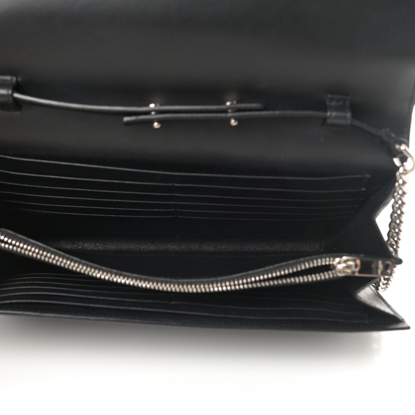 Calfskin Crocodile Embossed Monogram Chain Wallet Black