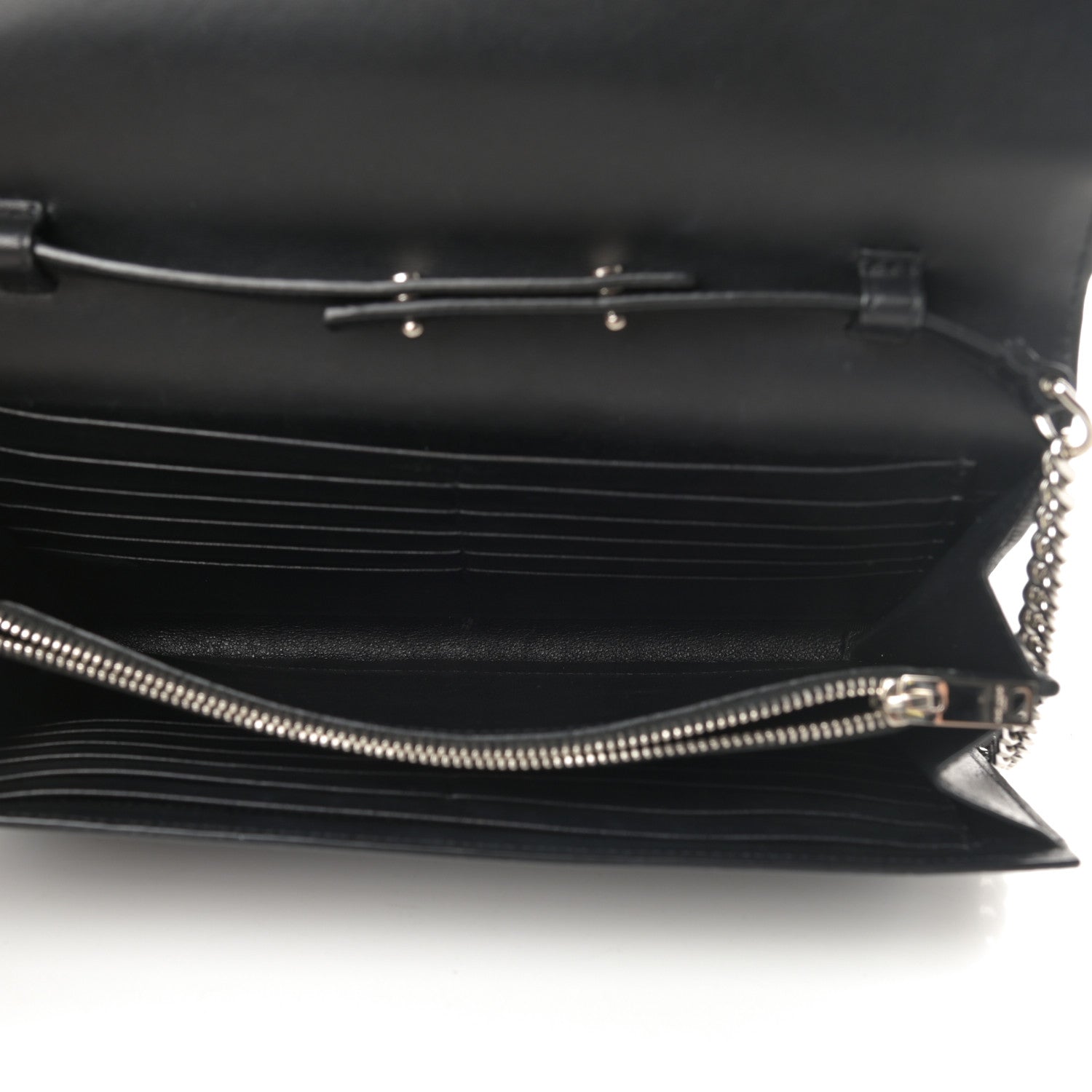 Saint Laurent Calfskin Crocodile Embossed Monogram Chain Wallet Black 5 of 14