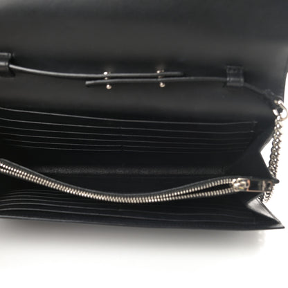 Saint Laurent Calfskin Crocodile Embossed Monogram Chain Wallet Black 5 of 14