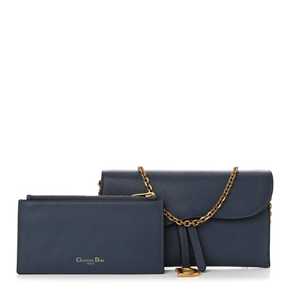 Christian Dior Goatskin Saddle Long Wallet With Chain Dark Blue 2 of 14