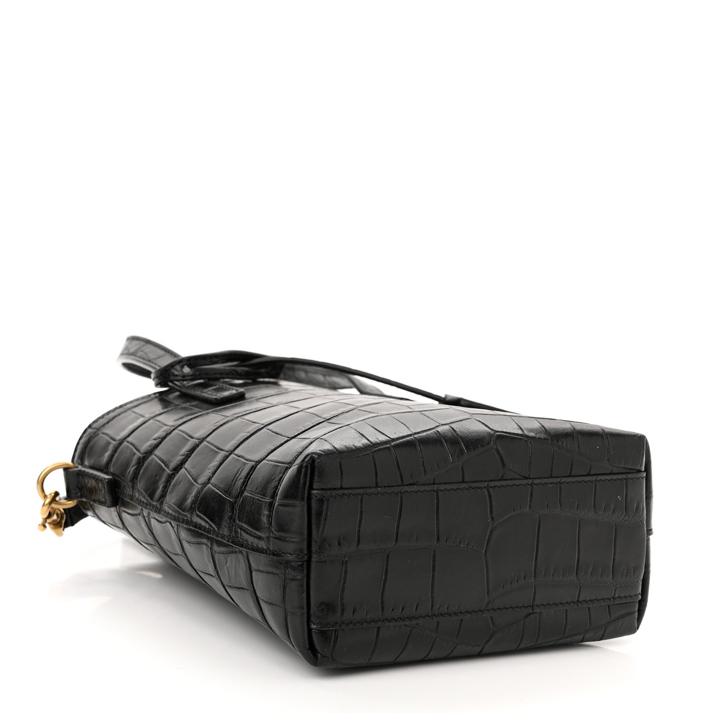 Calfskin Crocodile Embossed Paris Mini Toy Shopper Tote Black