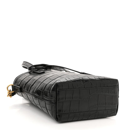 Saint Laurent Calfskin Crocodile Embossed Paris Mini Toy Shopper Tote Black 4 of 10