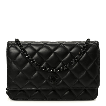 Chanel Pearly Lambskin Quilted Wallet On Chain WOC So Black 1 of 11