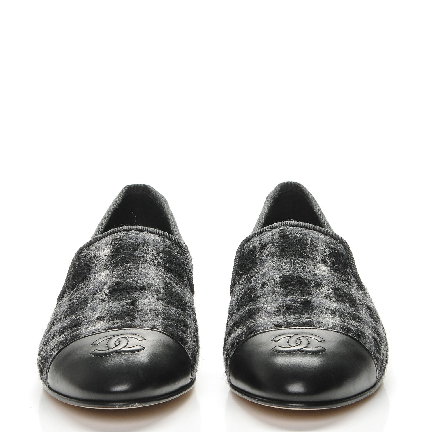Chanel Tweed Lambskin Cap Toe Loafers 38 Blue Grey Black 4 of 11