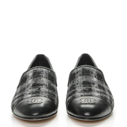 Chanel Tweed Lambskin Cap Toe Loafers 38 Blue Grey Black 4 of 11