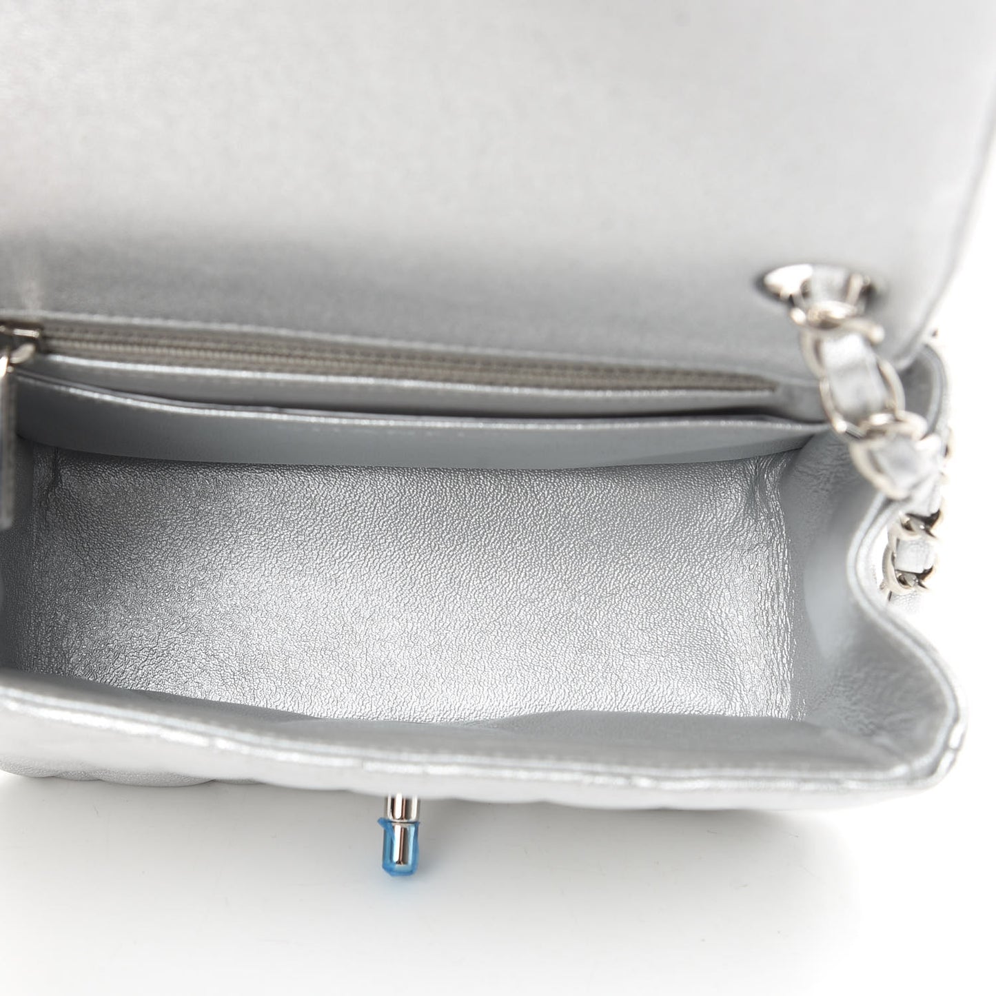 Metallic Lambskin Quilted Mini Square Flap Silver