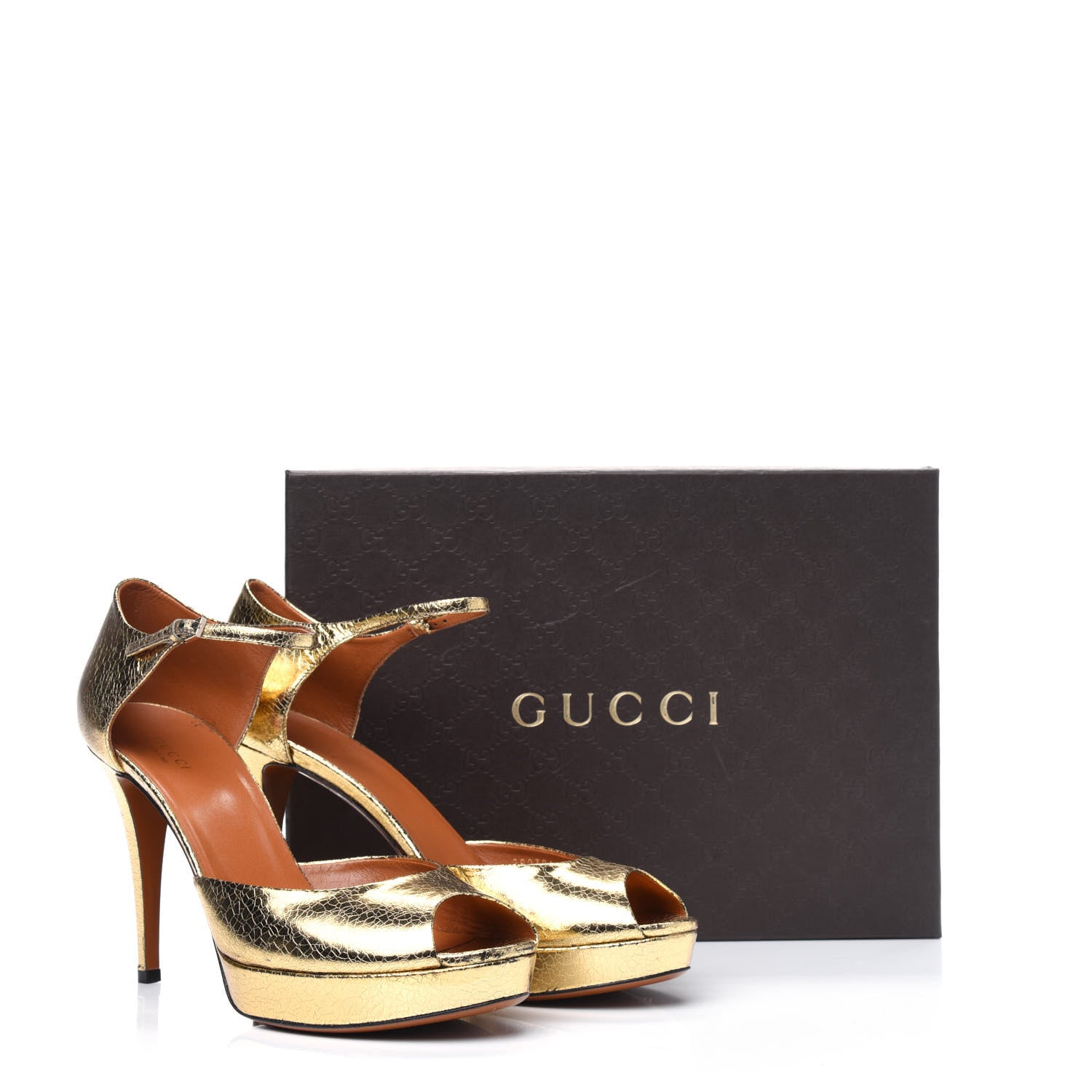 Gucci Metallic Calfskin Open Toe Ankle Strap Pumps 41 Gold 16 of 16