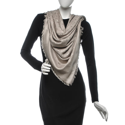 Louis Vuitton Silk Lurex Wool Monogram Shine Shawl Beige 2 of 5