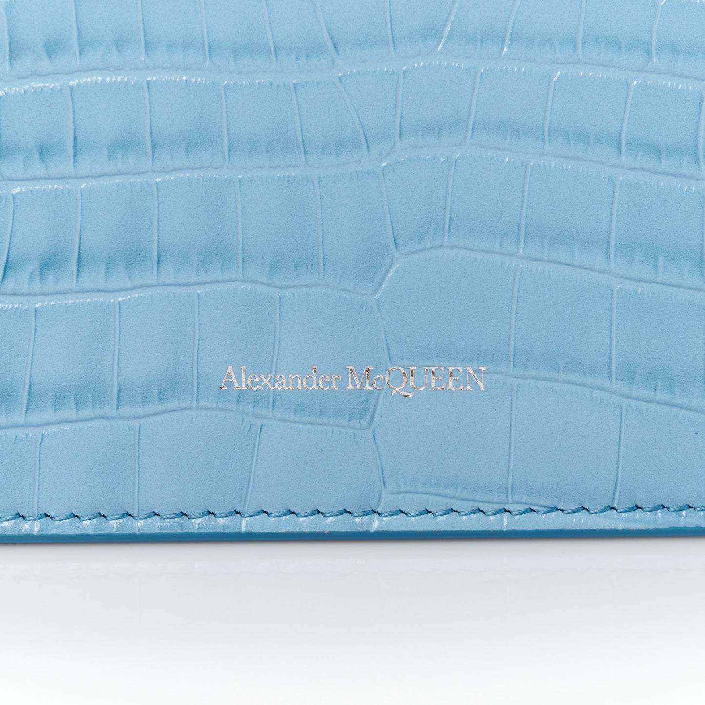 Calfskin Crocodile Embossed Medium Skull Top Handle Bag Blue